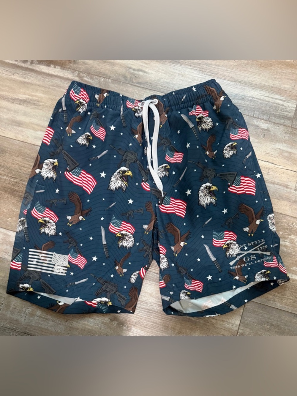 Grunt Style Men's Navy Blue Patriotic Eagle Flag Athletic Shorts
